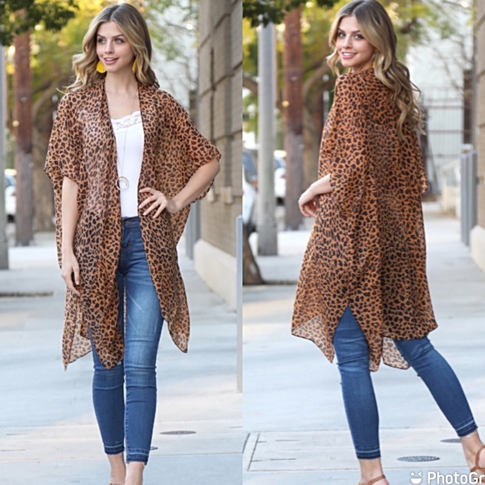 Boho Cheetah Animal Print Swim Coverup Kimono Wrap - Picture 4 of 5